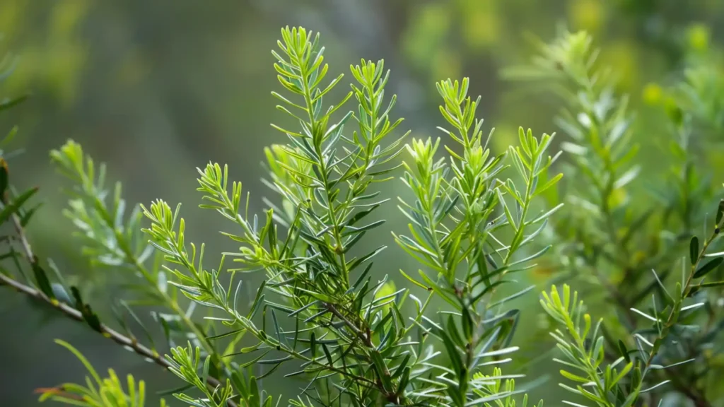 Melaleuca Alternifolia leaves from which Rosalina essential oil is steam distilled