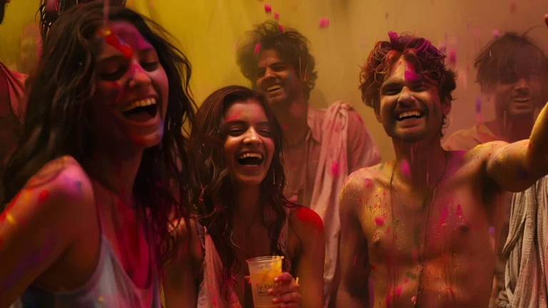 People enjoying Bhang Thandai at the Hindu festival of Holi