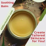 A tin of golden cannabis-infused balm with dried herbs scattered around.